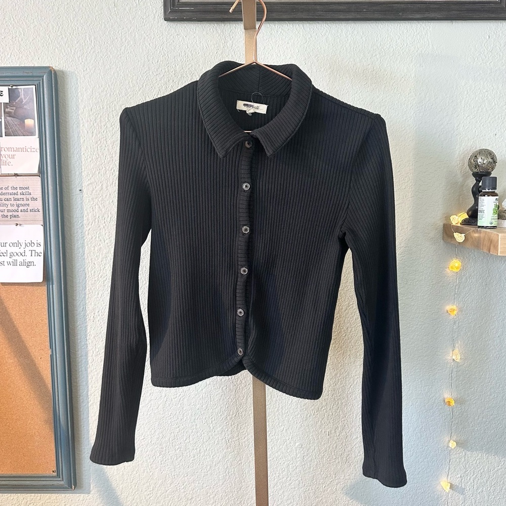 Madewell | Black Ribbed Button-Up Cardigan